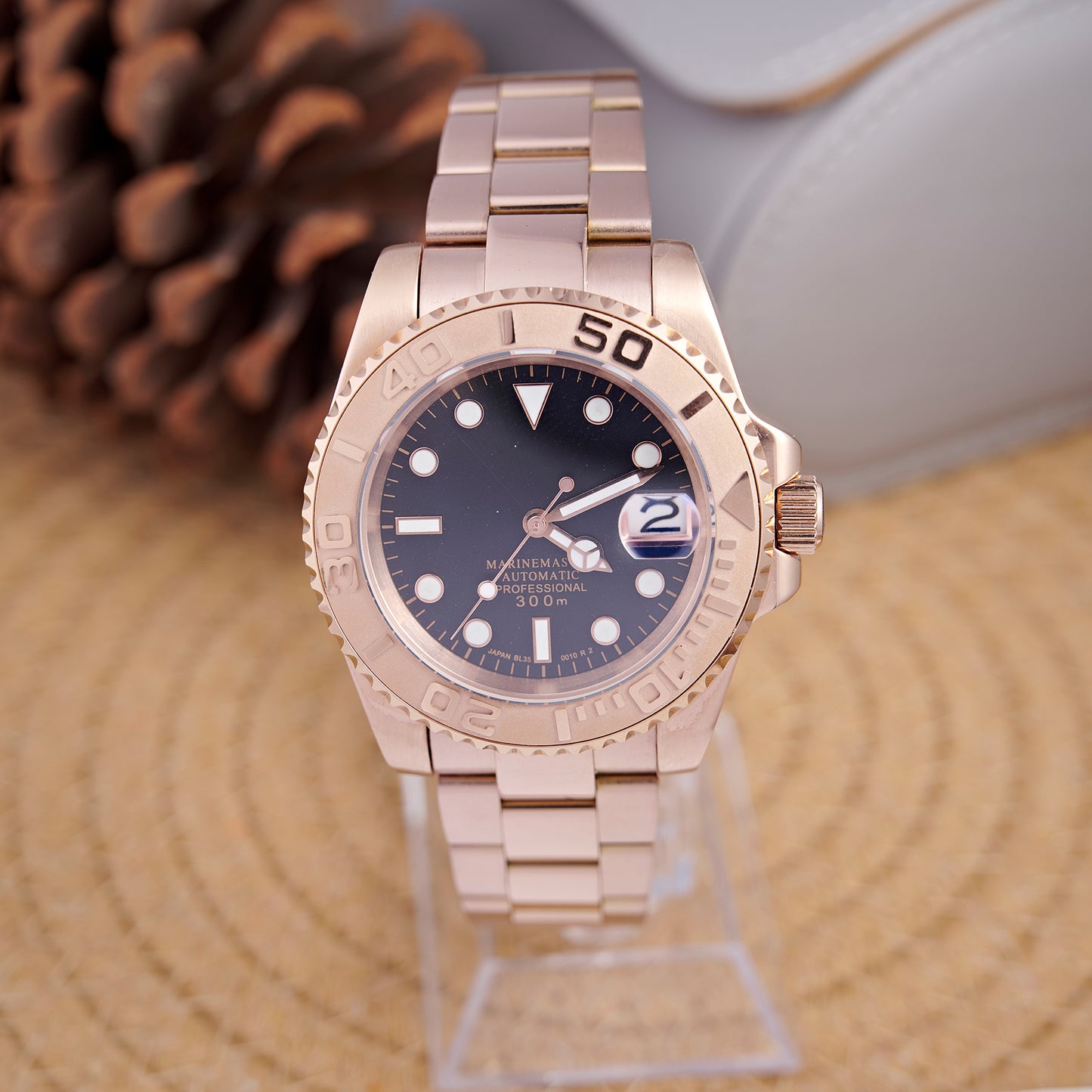 MOD YACHT BLACK PINKGOLD - MONTRE A PAPY - Montre automatique seiko mod avec