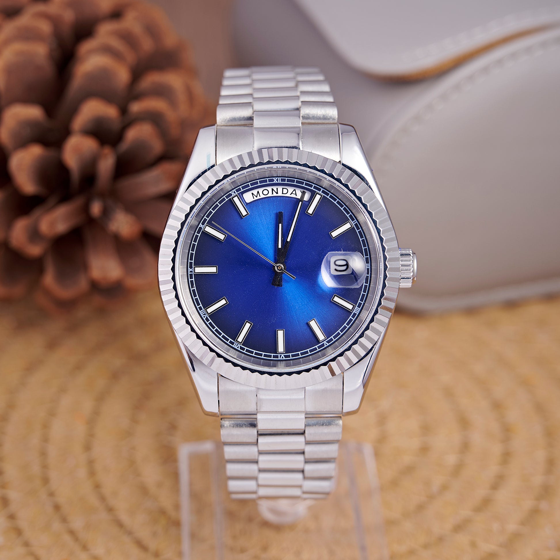 MOD DAYDATE BLUE - MONTRE A PAPY - Montre automatique seiko mod avec