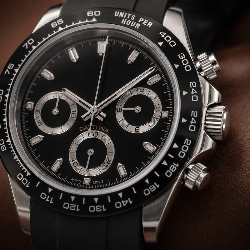 DAYTO MOD - BLACK RUBBER VK63 - MONTRE A PAPY - Montre automatique seiko mod Montre configuree