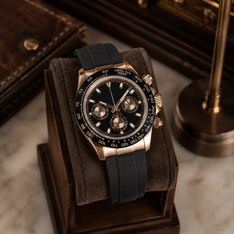 DAYTO MOD - PINK GOLD BLACK VK63 - MONTRE A PAPY - Montre automatique seiko mod Montre configuree