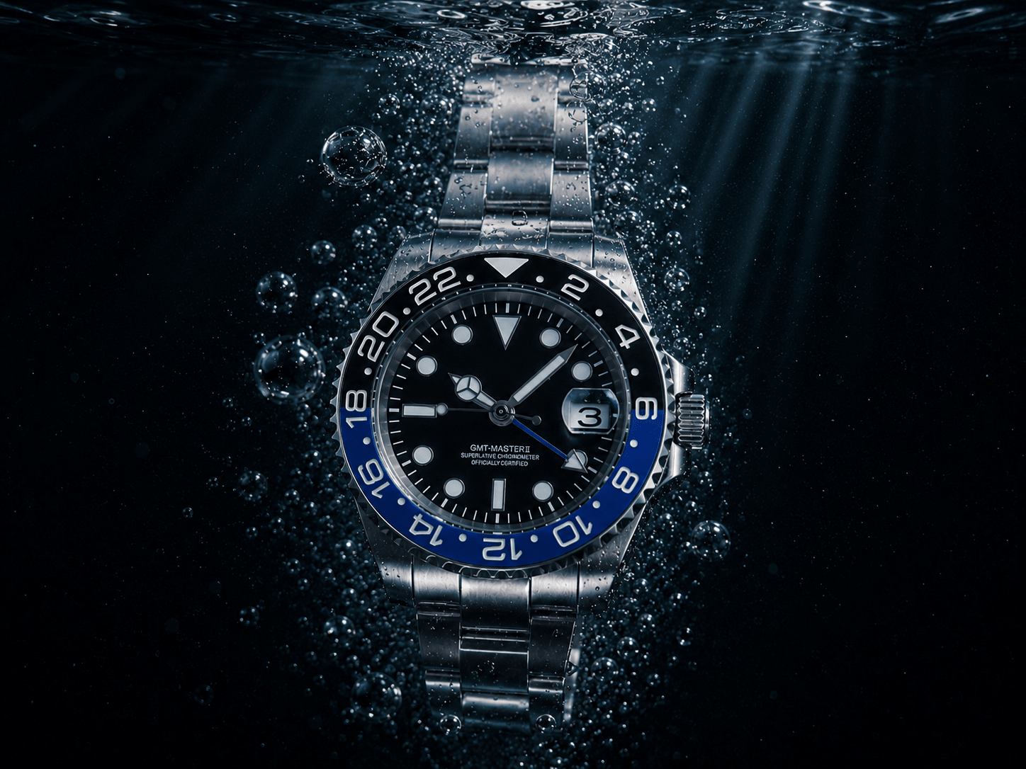 Montre GMT MOD à lunette bleue et noire, immergée