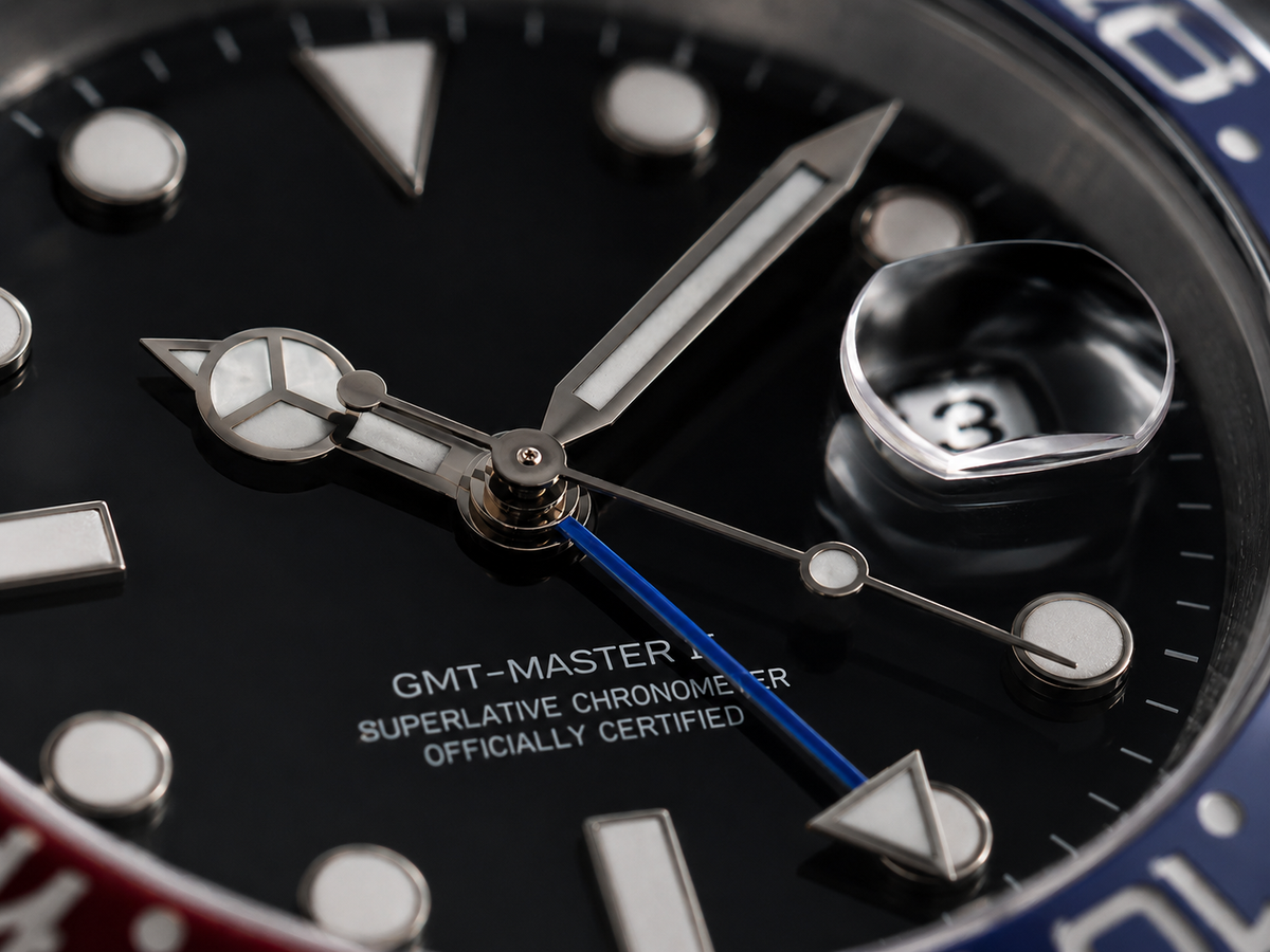 Cadran d'une GMT MOD montrant la quatrième aiguille 24 heures