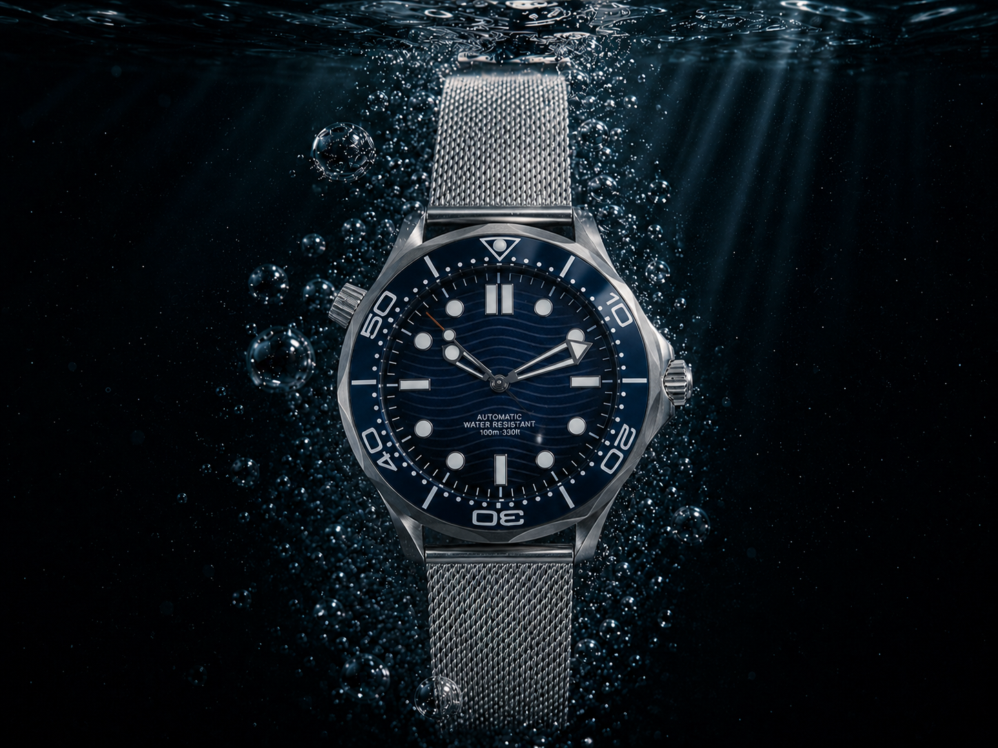 Montre de plongée SEA MOD à cadran bleu, immergée