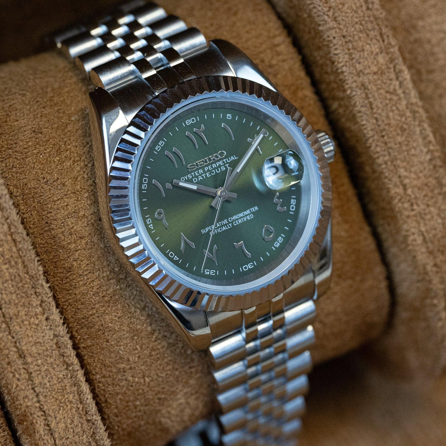 SEIKO MOD DATEJUST ARABISCH GRÜN 39 MM