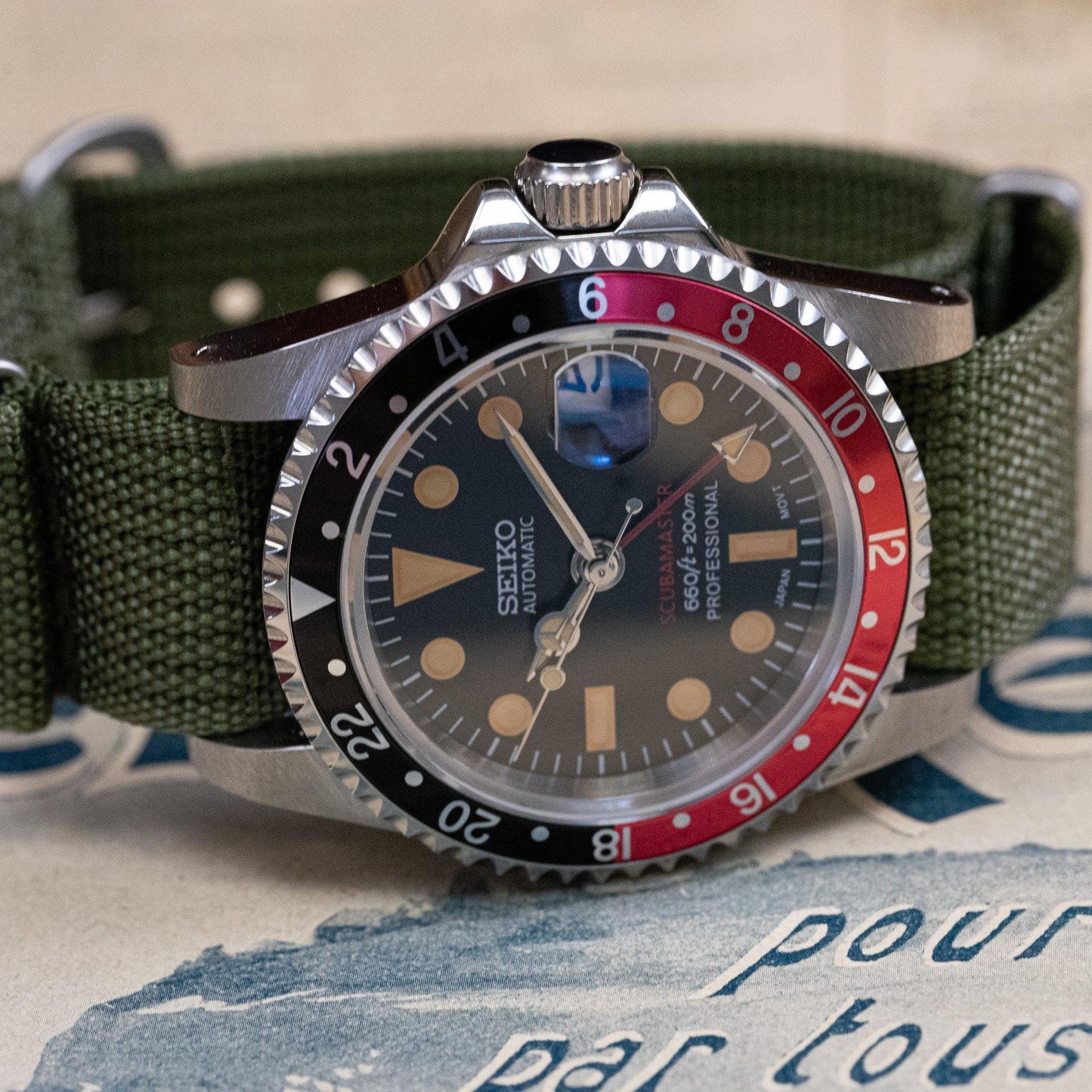 MOD VINTAGE COKE GMT JUBILEE - MONTRE A PAPY - Montre automatique seiko mod Nato