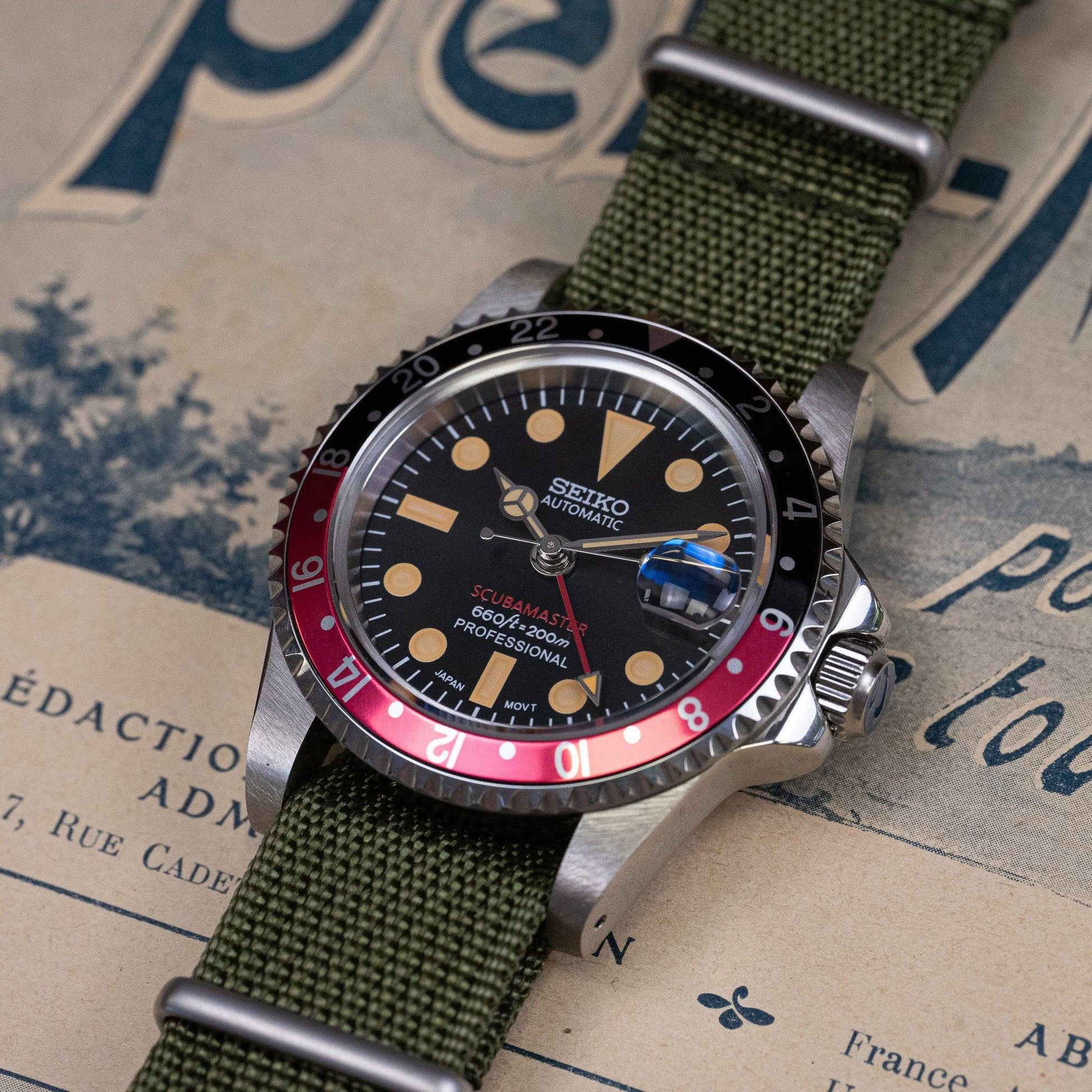 MOD VINTAGE COKE GMT JUBILEE - MONTRE A PAPY - Montre automatique seiko mod Nato