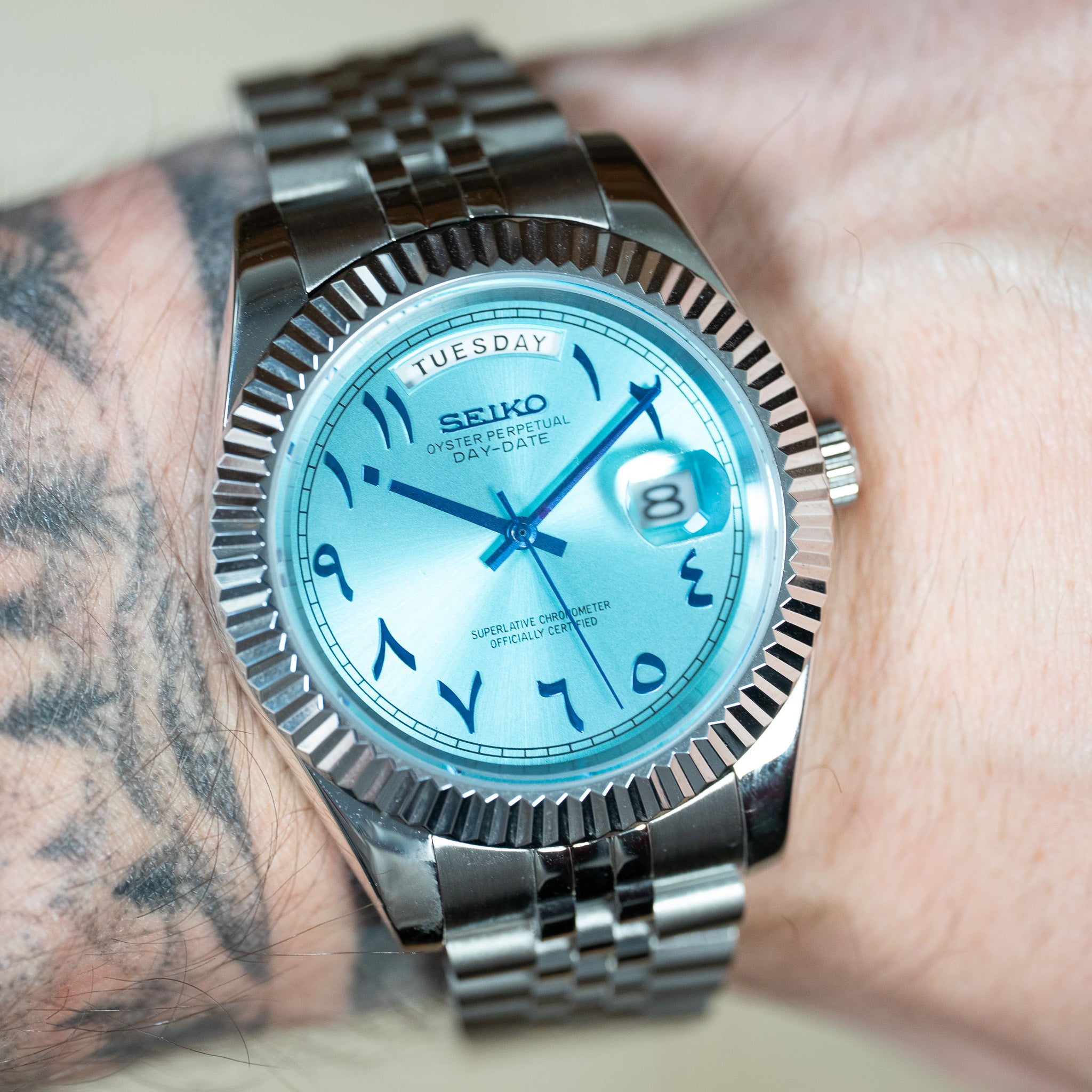 DAY DATE ARABIC ICE BLUE - MONTRE A PAPY - Montre automatique seiko mod