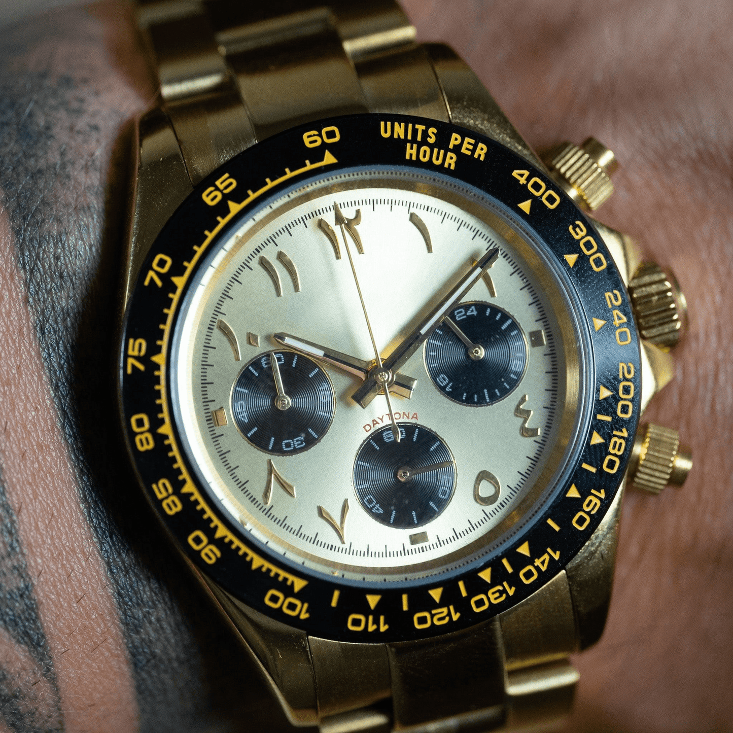 MOD DAYTONA - ARABIC PANDA VK63 GOLD - MONTRE A PAPY - Montre automatique seiko mod avec