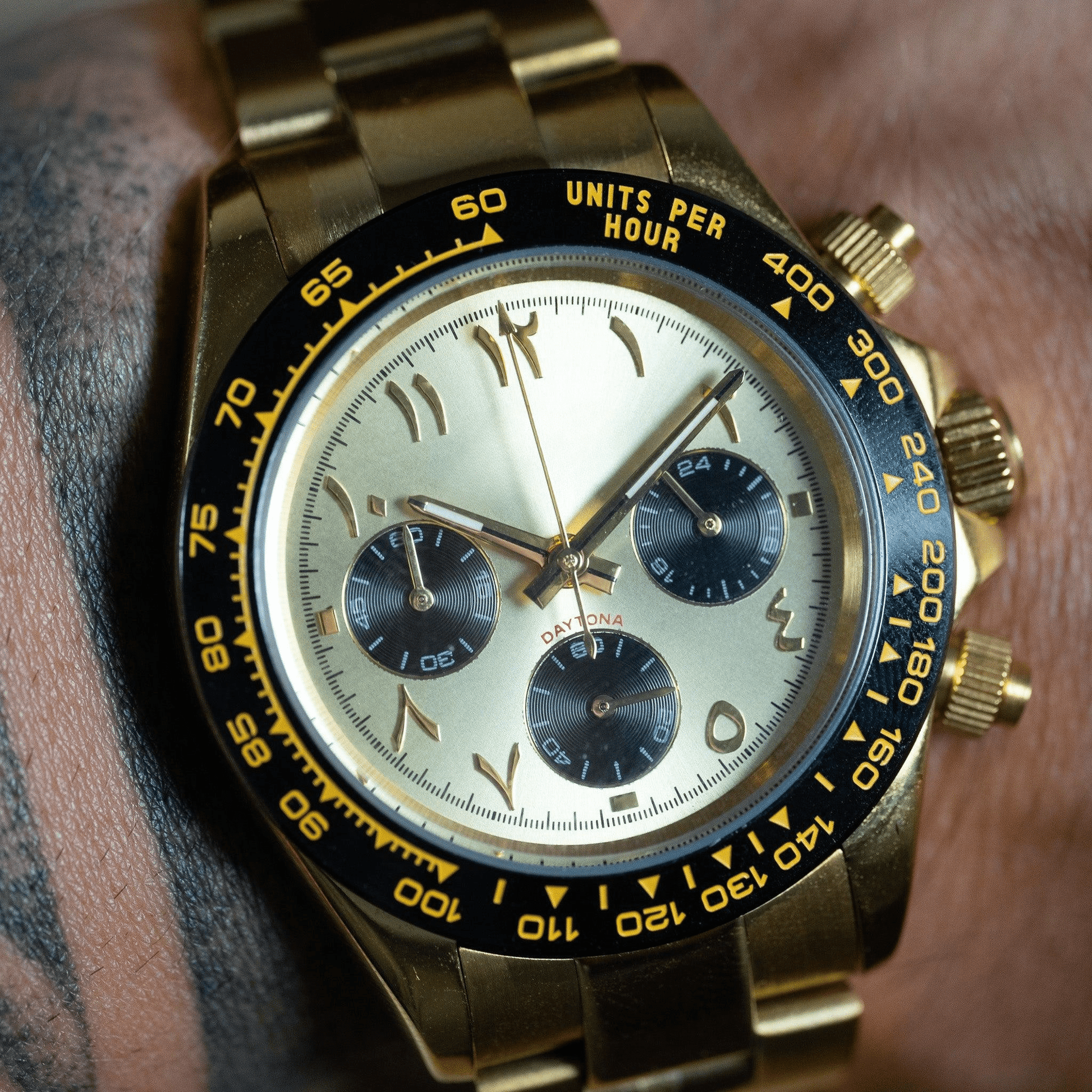 MOD DAYTONA - ARABIC PANDA VK63 GOLD - MONTRE A PAPY - Montre automatique seiko mod avec