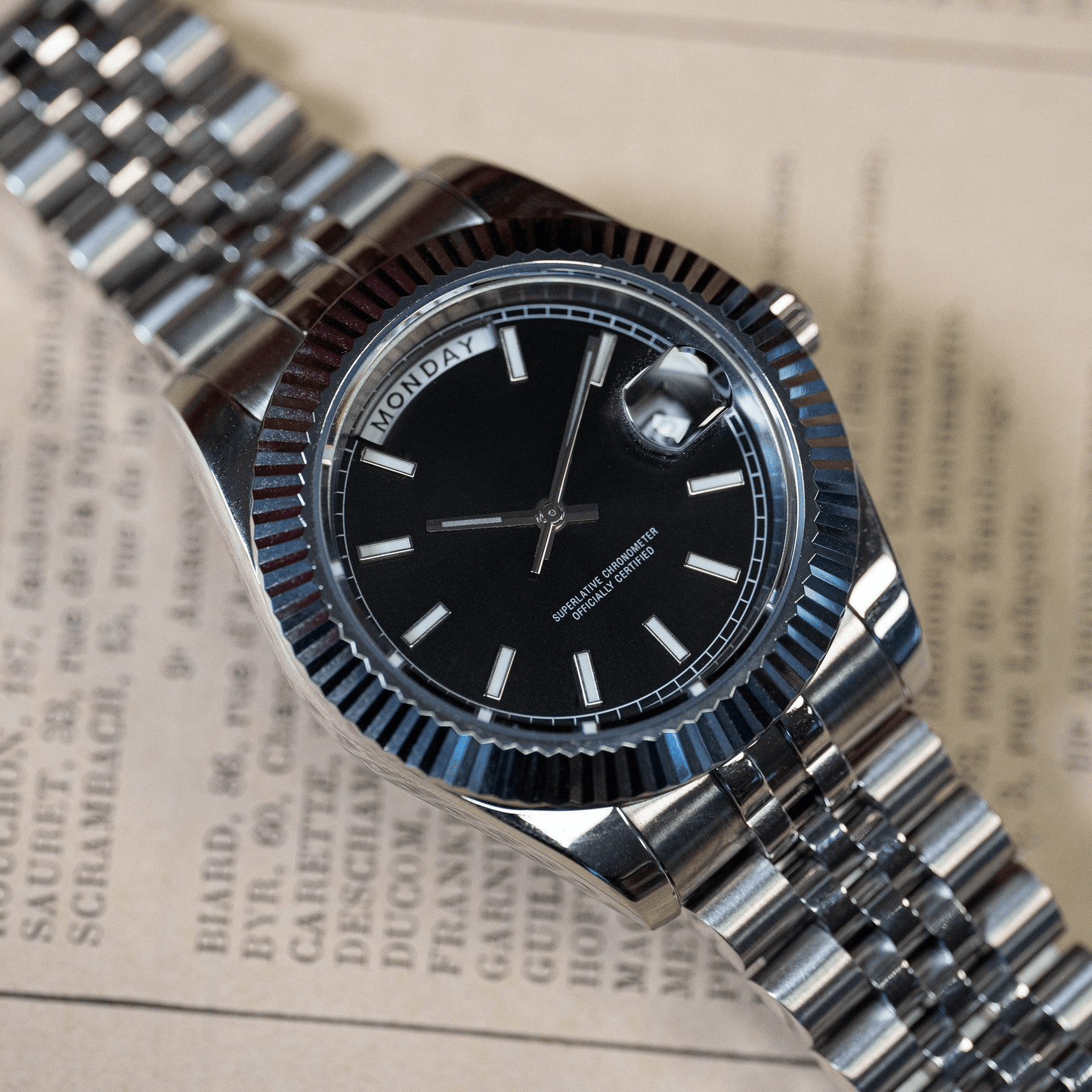 MOD DAY DATE - BLACK SILVER - MONTRE A PAPY - Montre automatique seiko mod avec