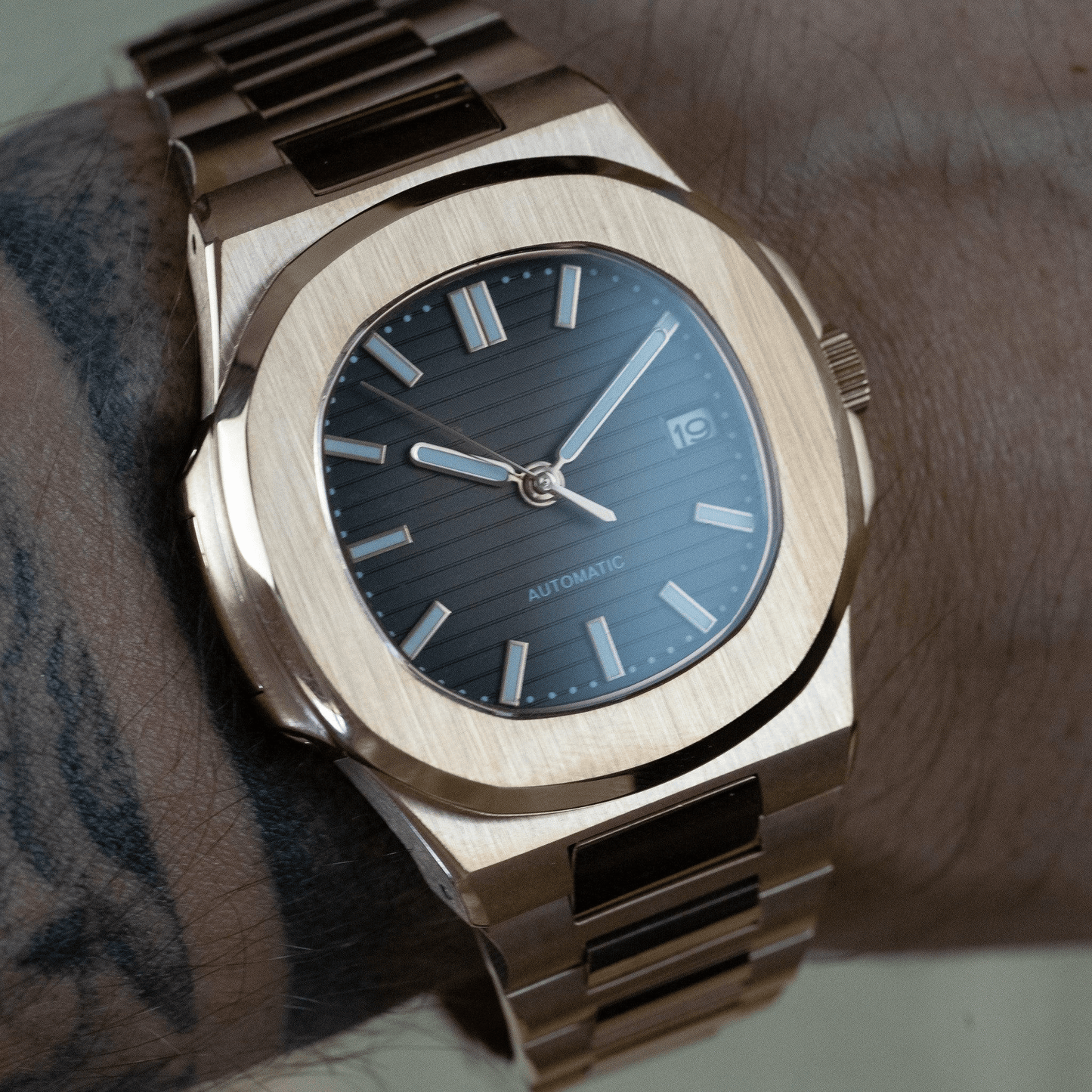 MOD NAUTILUS - CHOCOLATE PINK GOLD - MONTRE A PAPY - Montre automatique seiko mod avec