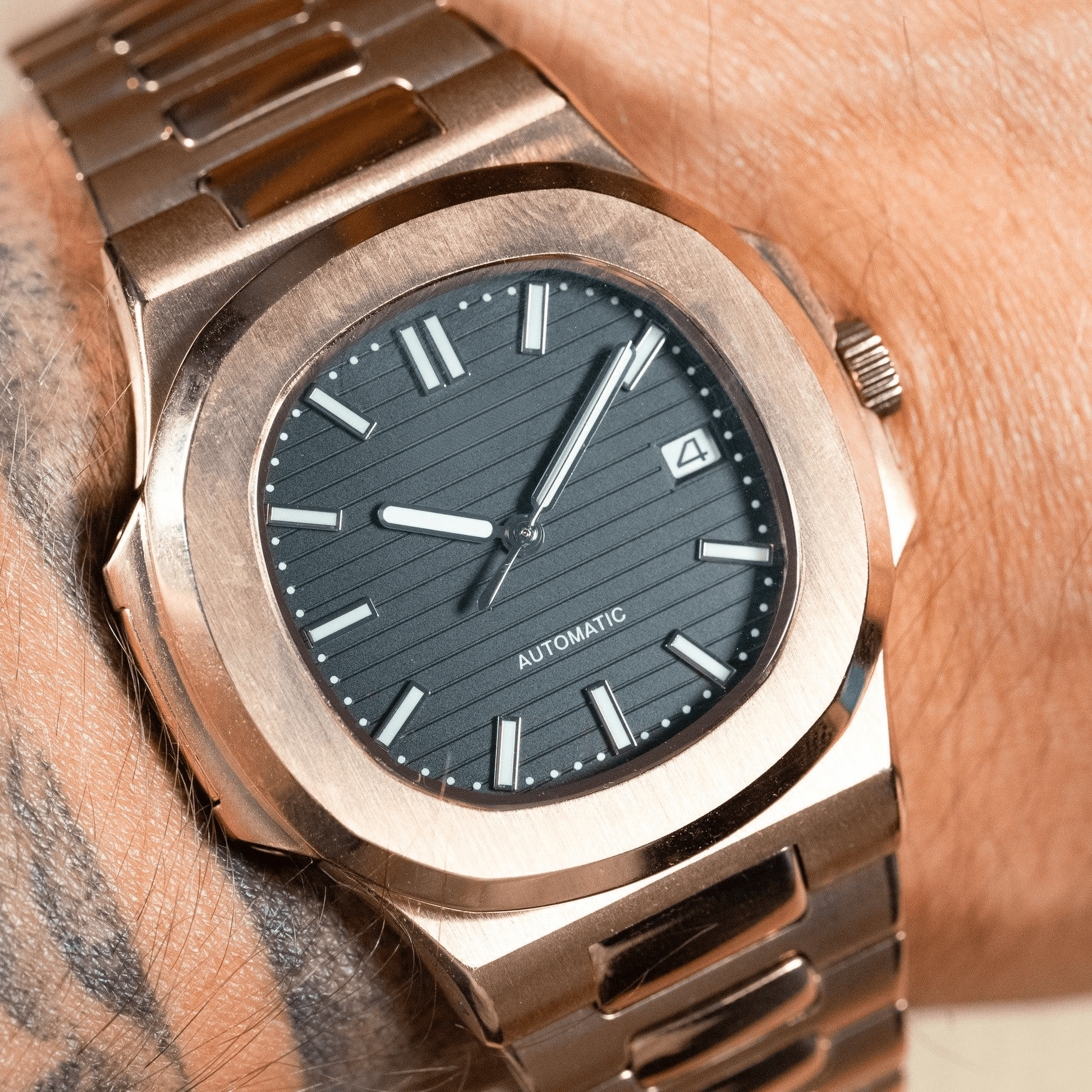 MOD NAUTILUS - BLACK PINK GOLD - MONTRE A PAPY - Montre automatique seiko mod avec