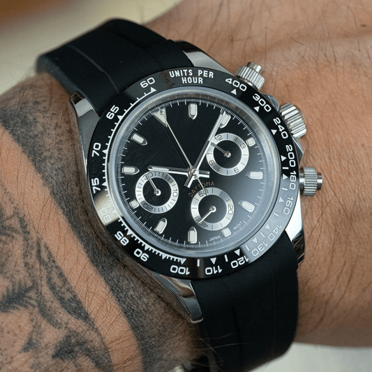 MOD DAYTONA - BLACK RUBBER VK63 - MONTRE A PAPY - Montre automatique seiko mod avec