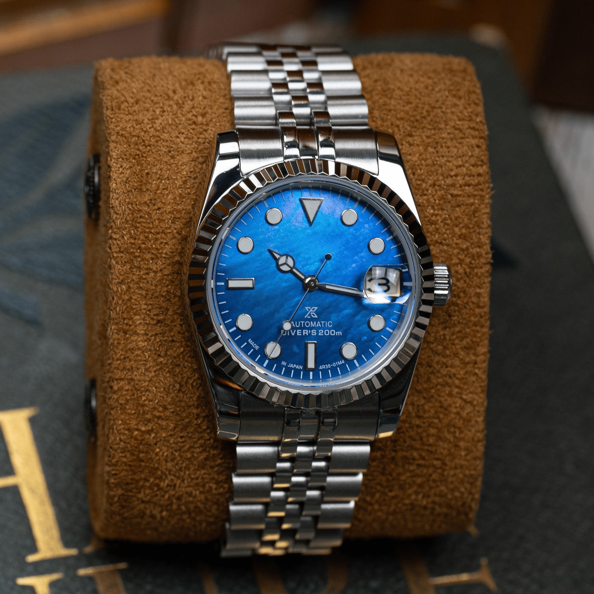 MOD DATE JUST - BLUE MOTHER OF PEARL - MONTRE A PAPY - Montre automatique seiko mod avec