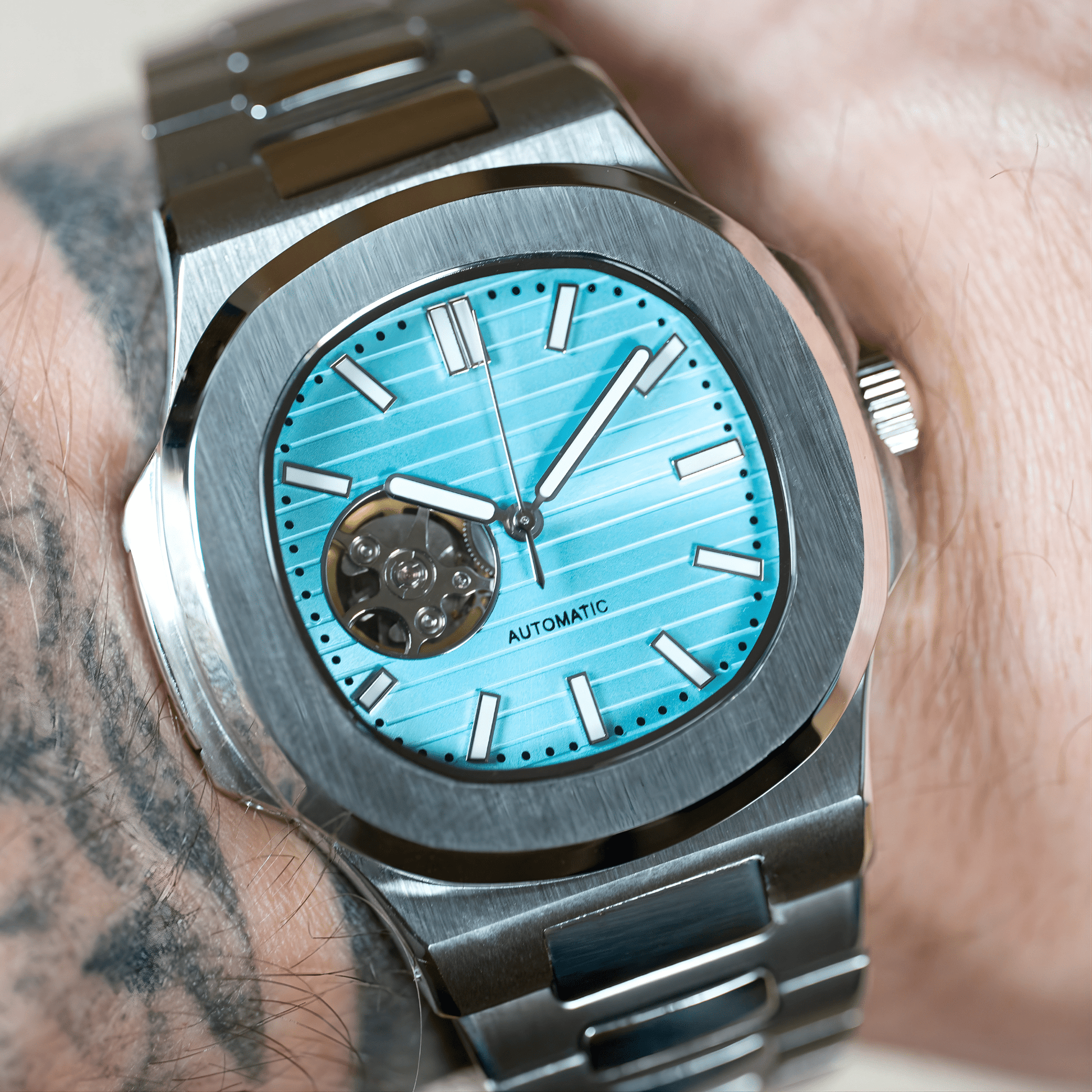 MOD NAUTILUS - ICE BLUE OPEN HEART - MONTRE A PAPY - Montre automatique seiko mod avec