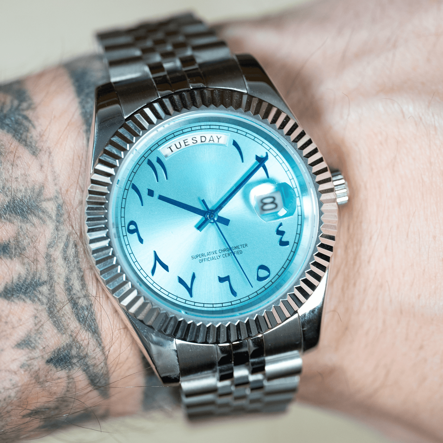 DAY DATE ARABIC ICE BLUE - MONTRE A PAPY - Montre automatique seiko mod avec