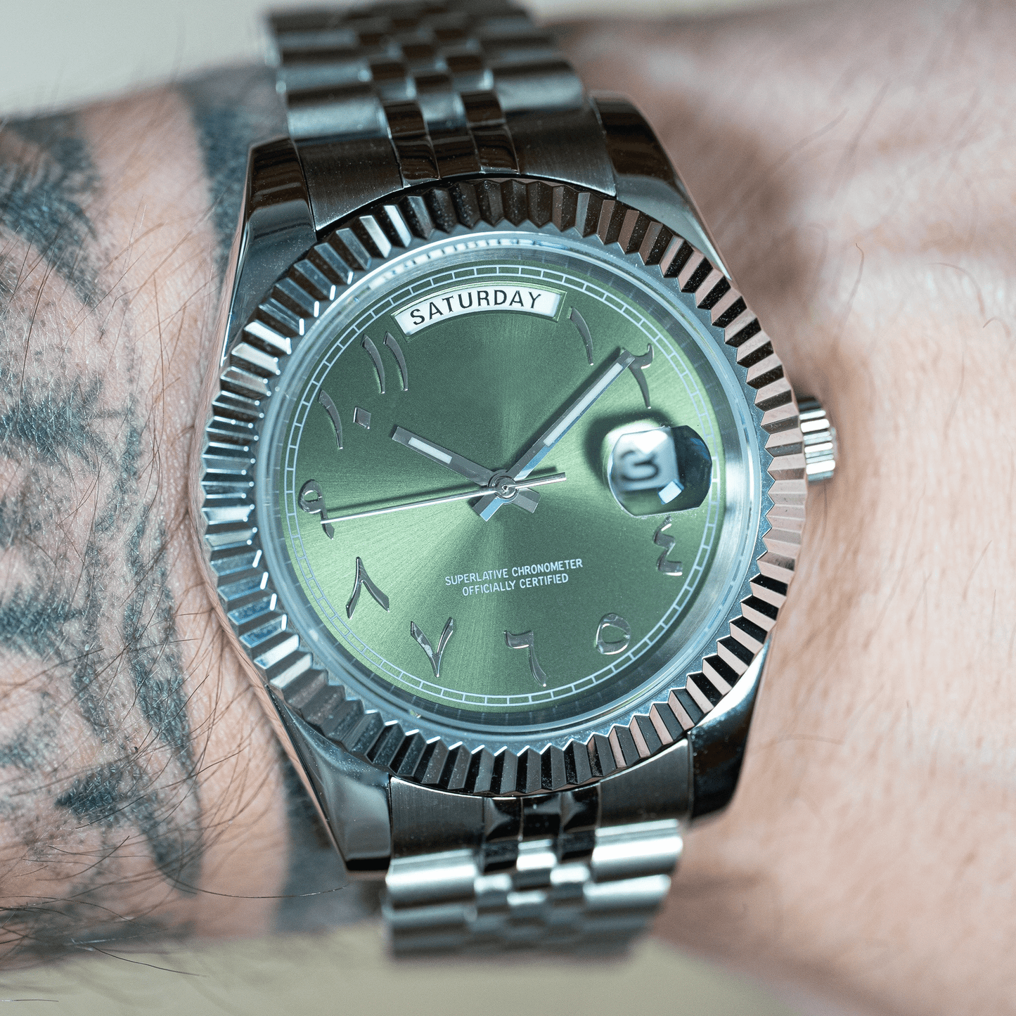 DAY DATE ARABIC VERT - MONTRE A PAPY - Montre automatique seiko mod avec