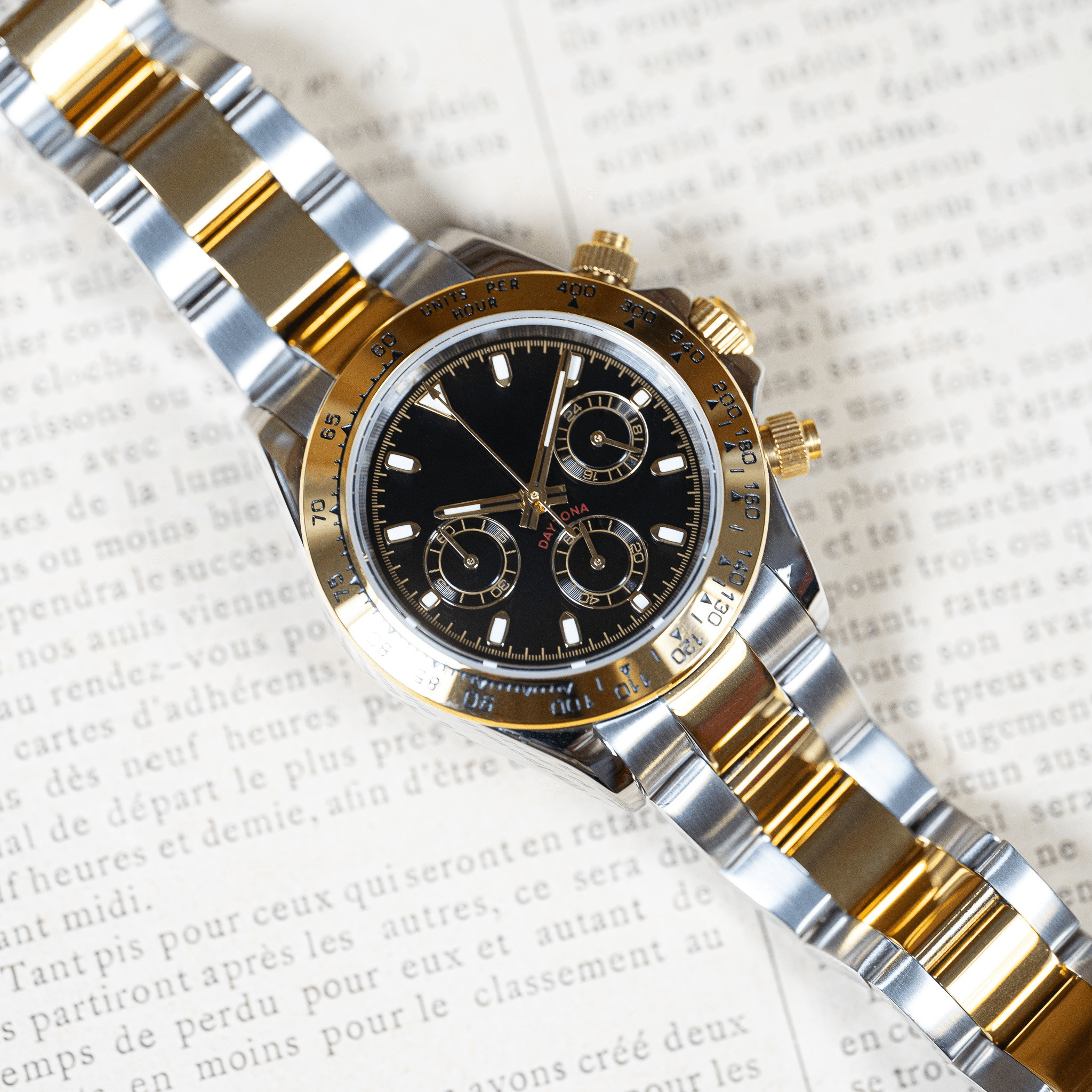 MOD DAYTONA - BITON GOLD BLACK VK63 - MONTRE A PAPY - Montre automatique seiko mod avec