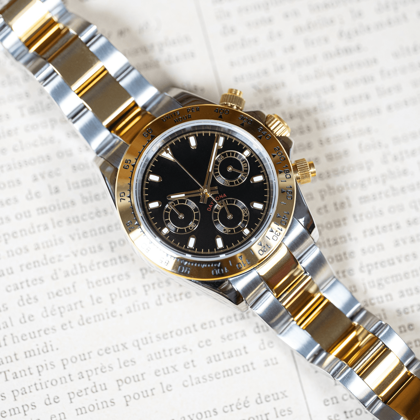 MOD DAYTONA - BITON GOLD BLACK VK63 - MONTRE A PAPY - Montre automatique seiko mod avec