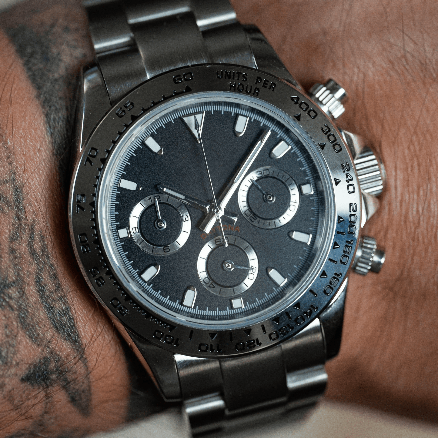 MOD DAYTONA - ACIER BLACK VK63 - MONTRE A PAPY - Montre automatique seiko mod avec