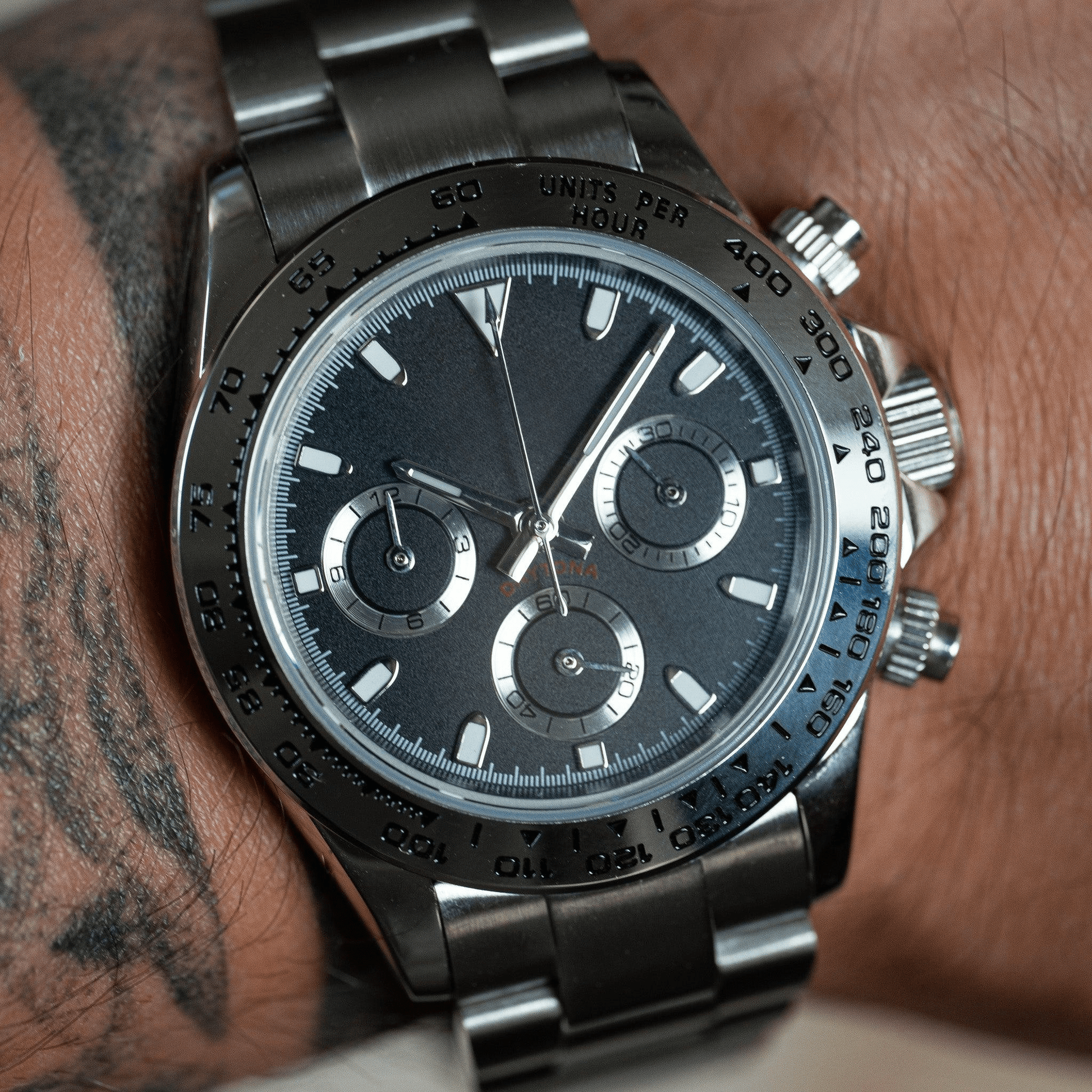 MOD DAYTONA - ACIER BLACK VK63 - MONTRE A PAPY - Montre automatique seiko mod avec