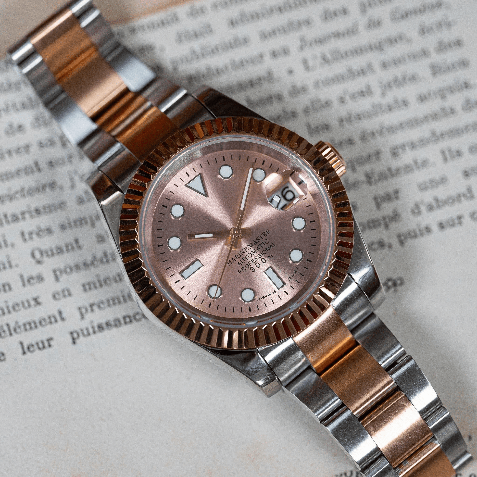 MOD DATE JUST - PINK GOLD BI TON - MONTRE A PAPY - Montre automatique seiko mod avec