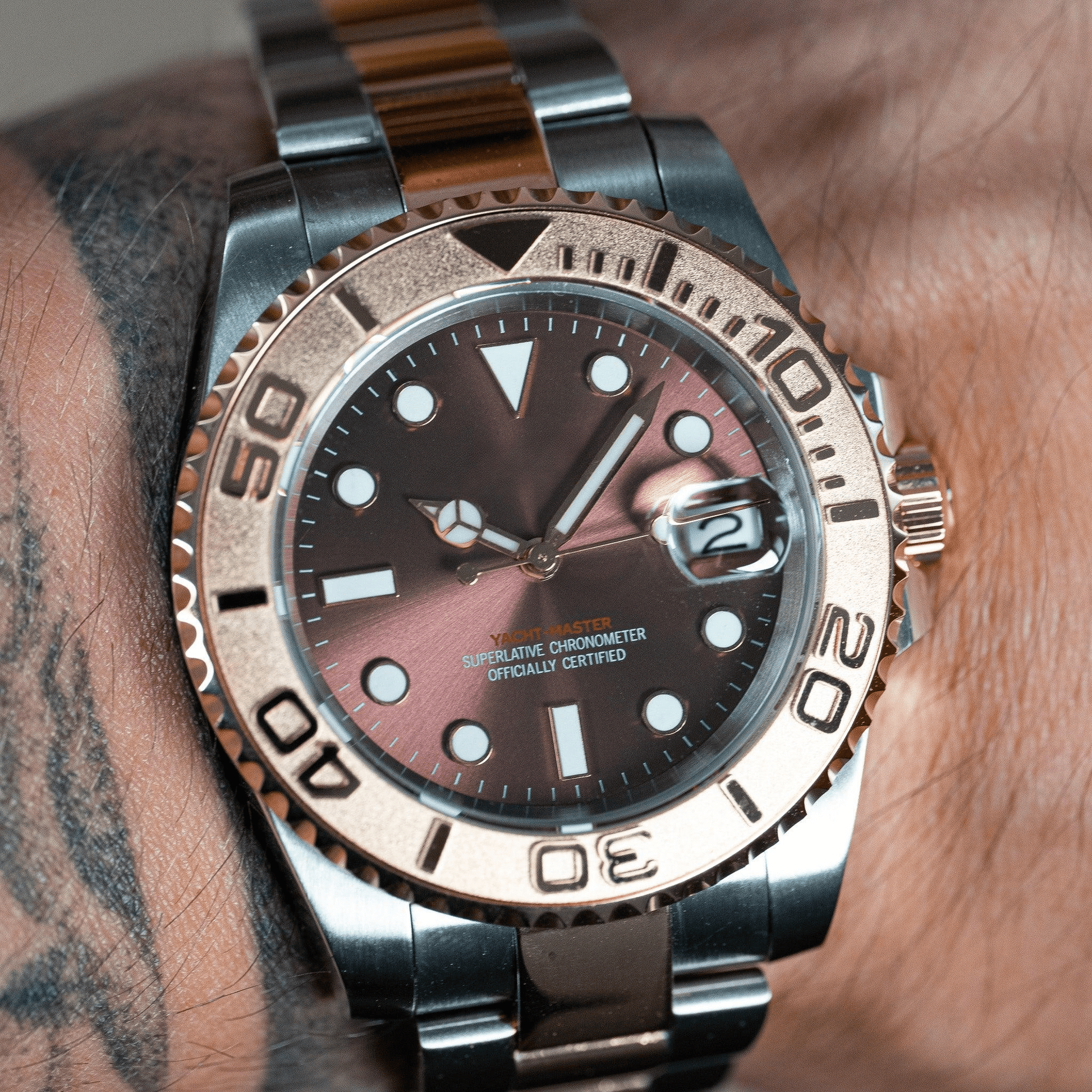 MOD YACHTMASTER - BI - TON PINK GOLD - MONTRE A PAPY - Montre automatique seiko mod avec