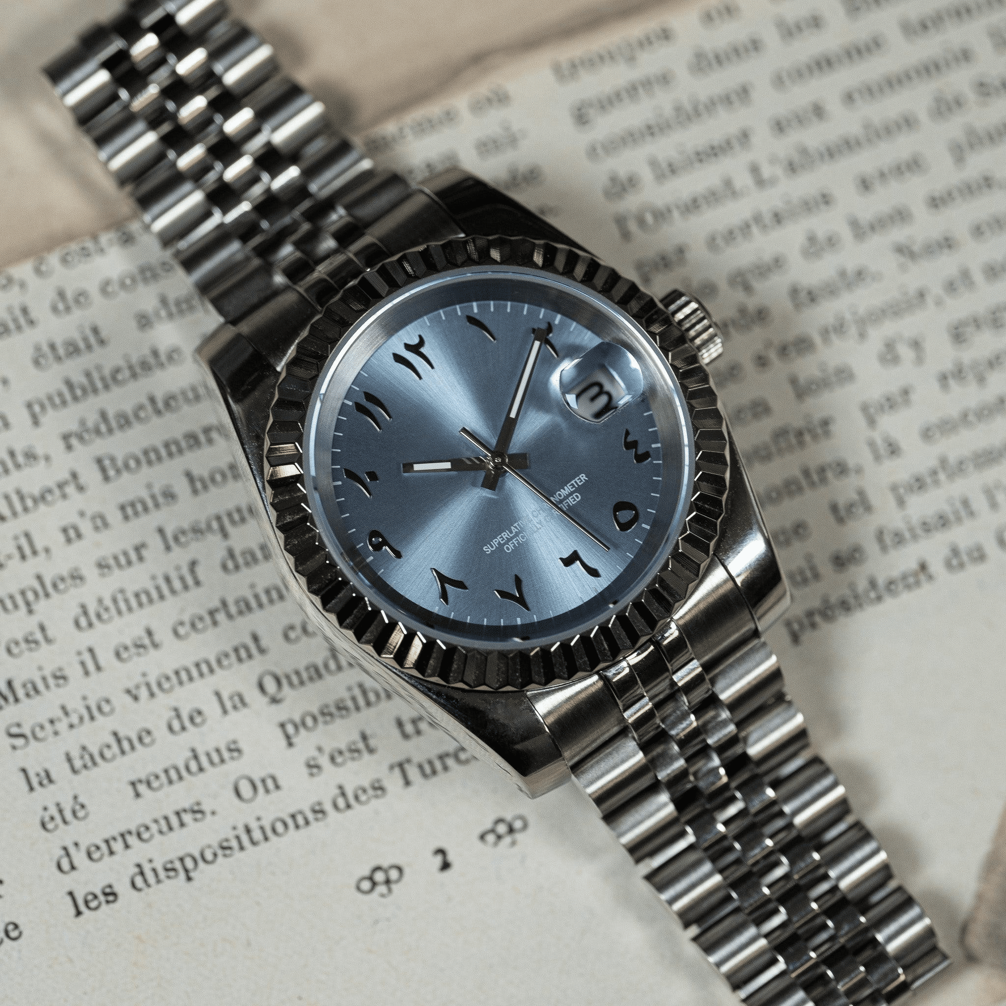 MOD DATE JUST - ARABIC ICE BLUE - MONTRE A PAPY - Montre automatique seiko mod avec36mm