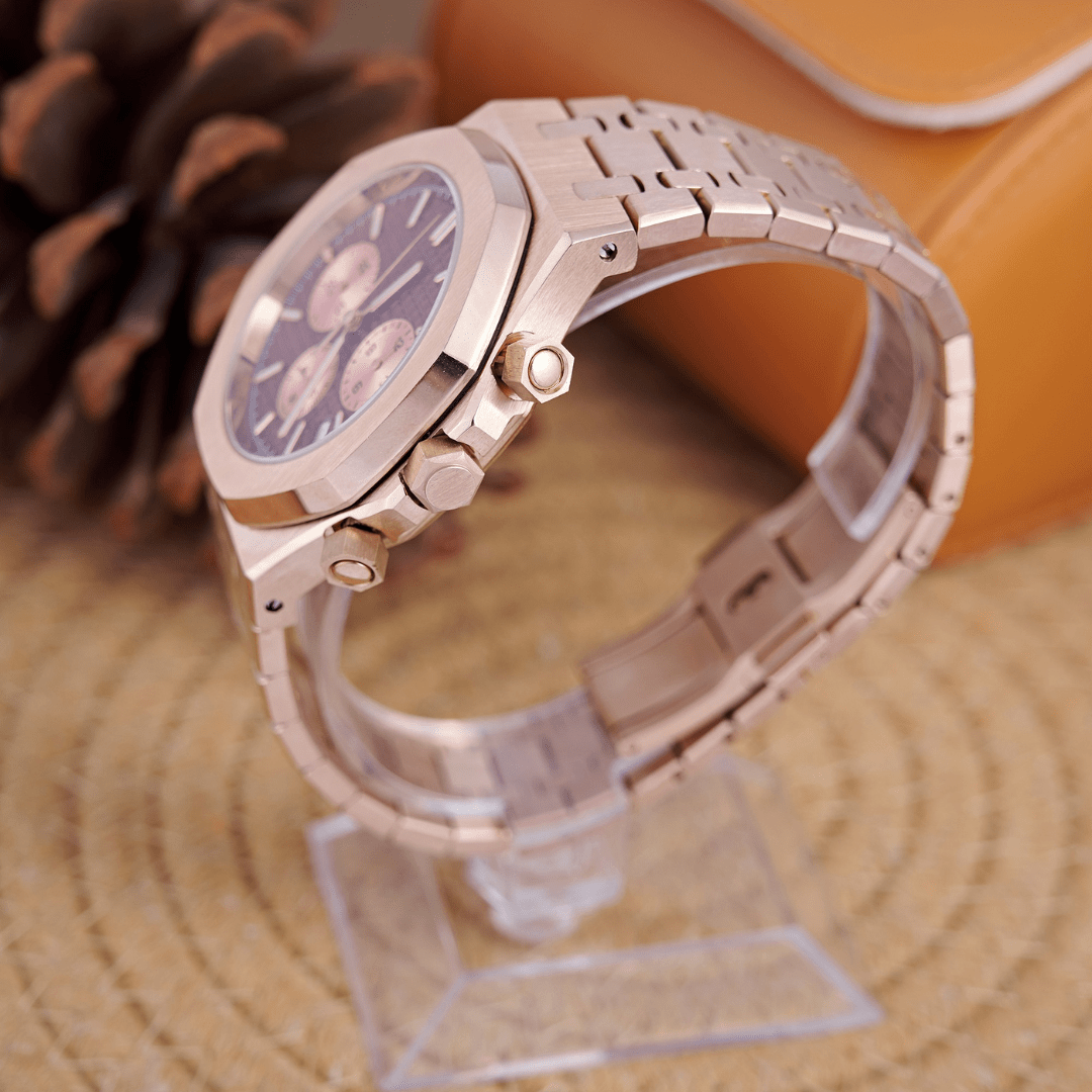 MOD OAK BROWN PINKGOLD - MONTRE A PAPY - Montre automatique seiko mod Avec