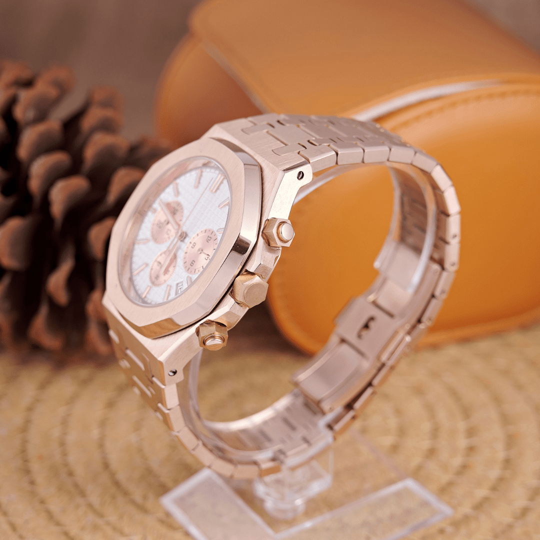 MOD OAK WHITE PINKGOLD - MONTRE A PAPY - Montre automatique seiko mod Avec