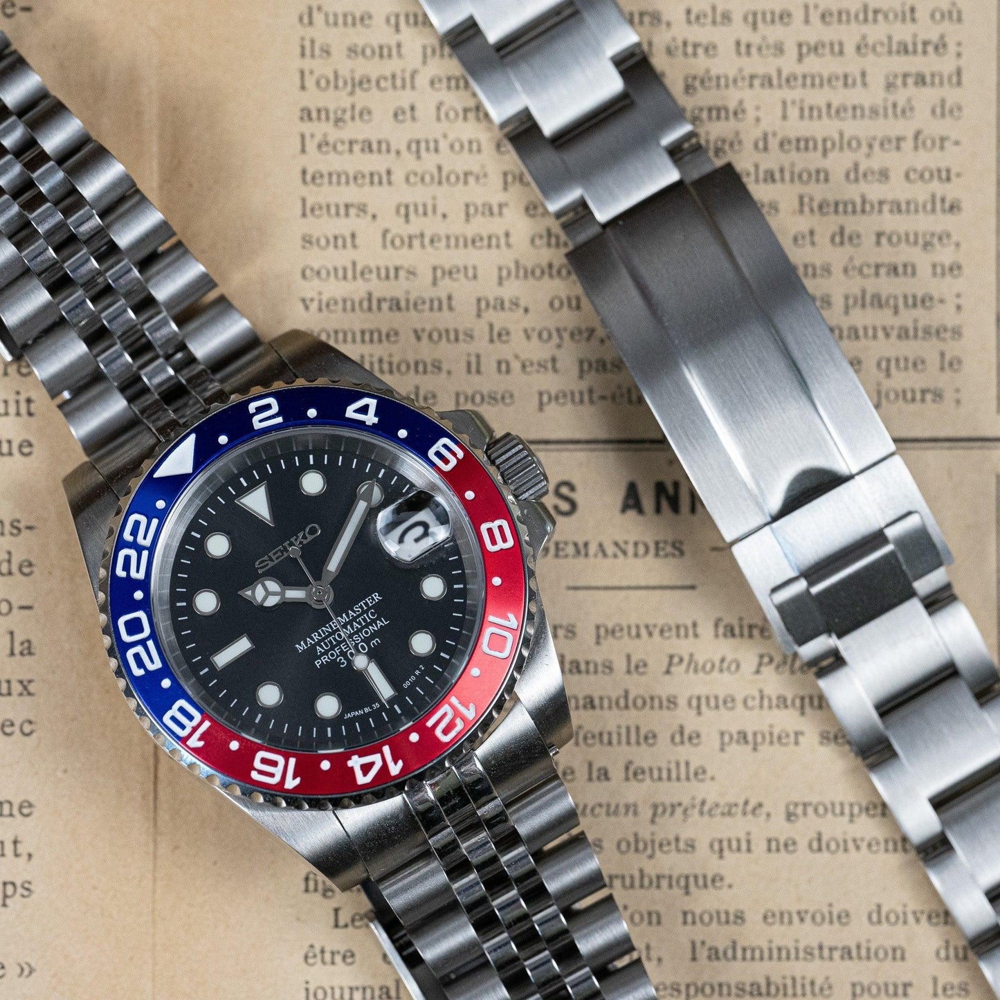 MOD GMT - PEPSI - MONTRE A PAPY - Montre automatique seiko mod Jubilee + Oyster