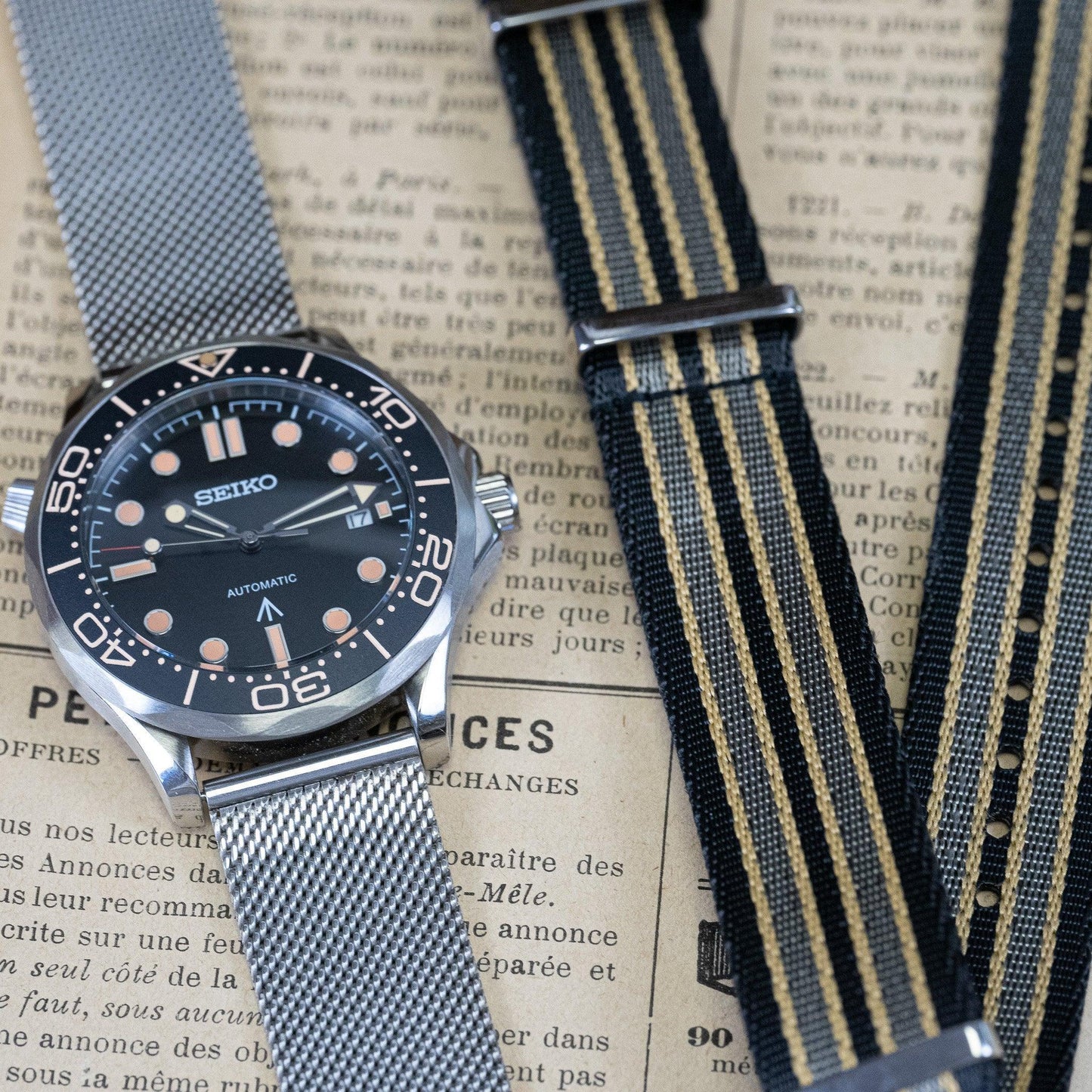 MOD SEA - 007 JAMES BOND - MONTRE A PAPY - Montre automatique seiko mod Milanais + Nato