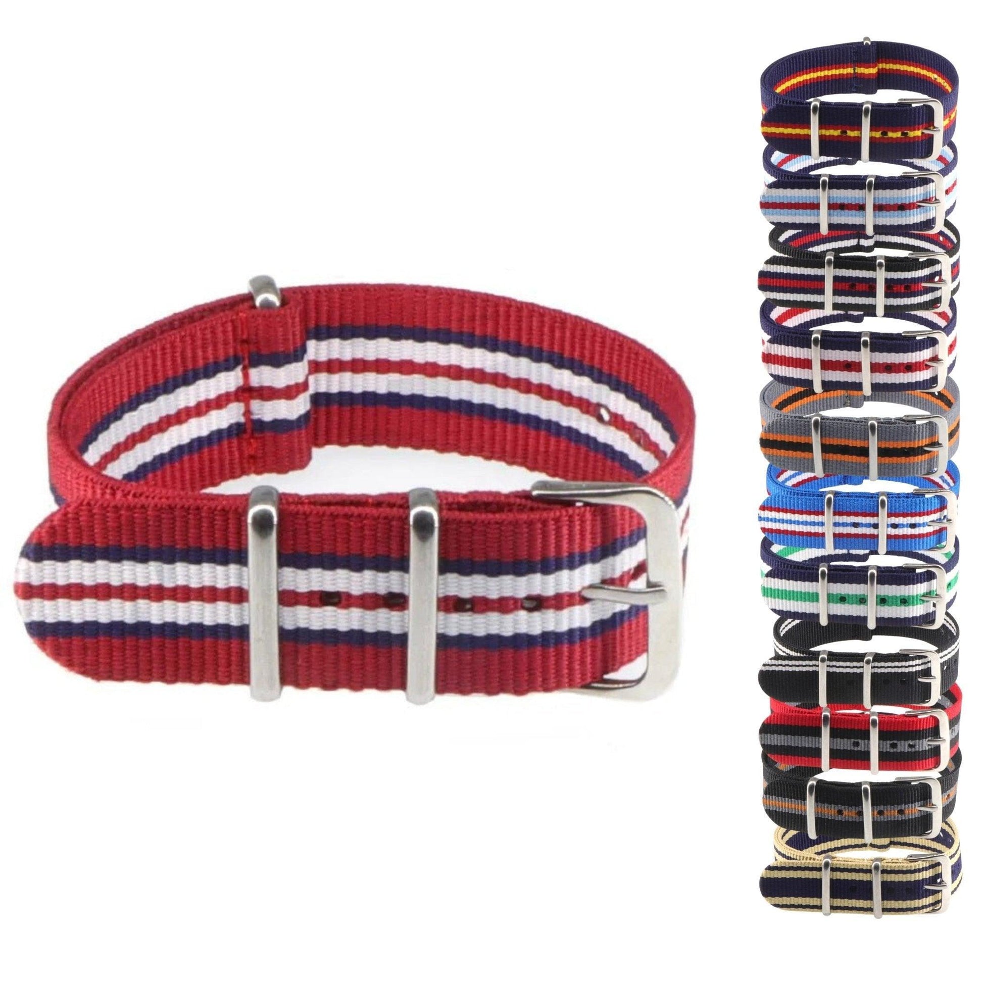 Bracelet montre Nato (Bandes) - MONTRE A PAPY - Montre automatique seiko mod 18mmRouge/Blanc/Bleu